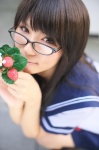 cosplay flower glasses ichigo_100 kneesocks pleated_skirt rinami sailor_uniform school_uniform skirt strawberry toujou_aya rating:Safe score:1 user:nil!