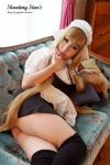 apron black_legwear blonde_hair blouse chii_(chobits) chobits cosplay hairband jumper maid maid_uniform momoiro_merankori saku thighhighs zettai_ryouiki rating:Questionable score:3 user:nil!