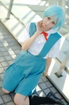 ayanami_rei blue_hair cosplay jumper kneesocks neon_genesis_evangelion pokemaru sailor_uniform school_uniform rating:Safe score:0 user:nil!
