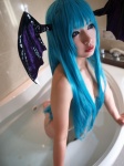 aqua_hair bathroom bathtub cleavage cosplay head_wings katayama_akira morrigan_aensland nude shadow_(milneige) vampire_(game) wet rating:Questionable score:1 user:nil!