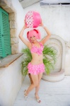 beach_ball bikini_top cleavage cosplay hair_ribbons kaname_madoka mashiro_yuki miniskirt pink_hair puella_magi_madoka_magica skirt swimsuit twintails volleyball rating:Safe score:0 user:nil!
