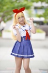 aikatsu! blonde_hair churo cosplay hairbow hoshimiya_ichigo pleated_skirt sailor_uniform school_uniform skirt rating:Safe score:1 user:nil!