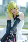 blouse cosplay elbow_gloves gloves green_hair gumi happy_synthesizer_(vocaloid) headset pantyhose pleated_skirt skirt vest vocaloid yuta rating:Safe score:0 user:nil!