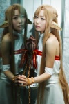 armbands asuna_(sao) blonde_hair chains cosplay croptop elf_ears long_skirt skirt sword_art_online yuuri_(shio274) rating:Safe score:0 user:pixymisa
