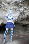asakura_kana beach blue_hair boots cosplay croptop gundam msm-07_z'gok pleated_skirt skirt striped tank_top thighhighs zettai_ryouiki rating:Safe score:0 user:nil!