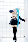 aqua_hair black_legwear cosplay croptop detached_sleeves hairbow hatsune_miku mashiro_yuki pleated_skirt ponytail project_diva skirt thighhighs vocaloid zettai_ryouiki rating:Safe score:0 user:nil!