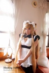 apron blonde_hair chii_(chobits) chobits choker cleavage cosplay dress hairband maid maid_uniform momoiro_merankori saku rating:Safe score:0 user:nil!