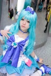 blue_hair bow choker cosplay cure_marine detached_sleeves dress hair_clip heartcatch_precure! kooki kurumi_erika pointed_skirt pretty_cure thighhighs rating:Safe score:0 user:pixymisa