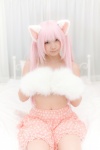 animal_ears bed bikini_top cat_ears cosplay enacat_(white_version) enako miniskirt original paw_gloves pink_hair skirt swimsuit twintails rating:Safe score:1 user:nil!