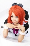 apron bathroom bathtub cosplay dress hairbow higurashi_ran love_live!_school_idol_project maid maid_uniform m_vol.1 nishikino_maki red_hair rating:Safe score:1 user:nil!