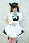 animal_ears apron asae_ayato cat_ears collar cosplay cuffs gokou_ruri hair_ribbons maid maid_uniform ore_no_imouto_ga_konna_ni_kawaii_wake_ga_nai ribbon_tie striped thighhighs zettai_ryouiki rating:Safe score:1 user:pixymisa