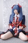 akb48 blazer blouse blue_hair boots cosplay gloves hairbows kneehighs mashiro_ayaki miniskirt skirt skirt_lift tie twintails vest watanabe_mayu rating:Safe score:2 user:nil!