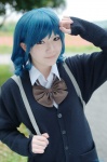 backpack blouse blue_hair cardigan cosplay crosscrossplay crossplay hori-san_to_miyamura-kun koka school_uniform tanihara_makio rating:Safe score:0 user:nil!