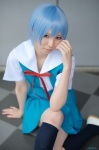 ayanami_rei blue_hair cosplay jumper kneesocks neon_genesis_evangelion rinami sailor_uniform school_uniform rating:Safe score:0 user:nil!