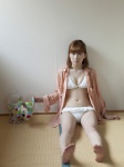 barefoot bikini blouse cleavage open_clothes shigemori_satome soles stuffed_animal swimsuit rating:Safe score:1 user:nil!