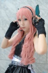 cosplay dress fingerless_gloves gloves hairband headset megurine_luka pink_hair sakuramiya_rei vocaloid rating:Safe score:0 user:nil!