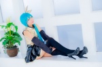 aqua_hair black_legwear cosplay croptop detached_sleeves hairbow hatsune_miku mashiro_yuki pleated_skirt ponytail project_diva skirt thighhighs vocaloid zettai_ryouiki rating:Safe score:0 user:nil!