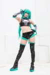 aira aqua_hair boots cosplay croptop elbow_gloves gloves hair_ribbon hatsune_miku headset project_diva shorts sleeveless thigh_boots thighhighs twintails vocaloid rating:Safe score:1 user:pixymisa