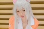 aki_(iv) animal_ears bakemonogatari cat_ears cosplay hanekawa_black pyjamas white_hair rating:Safe score:1 user:pixymisa