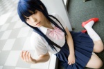 blouse blue_hair cosplay furude_rika higurashi_no_naku_koro_ni katou_mari pleated_skirt school_uniform skirt suspenders rating:Safe score:0 user:pixymisa