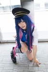 ankle_boots blouse blue_eyes cosplay handcuffs hiyoki kneehighs multi-colored_hair panty_&_stocking_with_garterbelt police_hat police_uniform policewoman shorts stocking_(psg) striped suspenders tie rating:Safe score:0 user:pixymisa