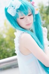 aqua_hair cosplay flowers gloves hairbow hatsune_miku kii_anzu lingerie twintails vocaloid rating:Safe score:1 user:pixymisa