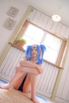 blue_hair buyara cosplay hair_ribbons headband klan_klein macross macross_frontier one-piece_swimsuit school_swimsuit swimsuit twintails rating:Safe score:0 user:nil!