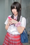 blouse bowtie campaign_girl narihara_riku pleated_skirt shoulder_bag skirt sony wristband rating:Safe score:0 user:pixymisa