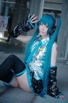 aqua_eyes aqua_hair blouse cosplay detached_sleeves haruka hatsune_miku headset pleated_skirt skirt thighhighs tie twintails vocaloid rating:Safe score:4 user:pixymisa