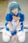 apron blue_hair cosplay dress hairband kei maid maid_uniform tagme_character tagme_series thighhighs zettai_ryouiki rating:Safe score:1 user:nil!