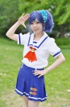 blue_hair cosplay hazuki_riko kiriya_aoi pantyhose pleated_skirt sailor_uniform school_uniform sheer_legwear side_ponytail skirt rating:Safe score:0 user:nil!