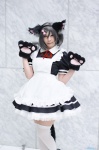 animal_ears apron cat_ears cosplay dress maid maid_uniform original paw_gloves silver_hair tail thighhighs white_legwear yuzuki_aya_(ii) zettai_ryouiki rating:Safe score:0 user:nil!