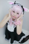 animal_ears bunny_ears collar cosplay dress headphones hiiragi_haruka nitro_super_sonic pink_hair ribbon_tie super_soniko thighhighs wristband rating:Safe score:0 user:pixymisa