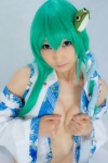 blouse cleavage cosplay detached_sleeves green_hair kochiya_sanae lenfried open_clothes touhou rating:Safe score:0 user:nil!