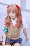 armband blouse cosplay hair_ribbons midori_youko pleated_skirt red_hair school_uniform shirai_kuroko skirt sweater_vest thigh_band to_aru_kagaku_no_railgun twintails rating:Safe score:0 user:nil!