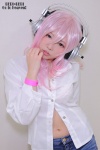 blouse cosplay headphones natsumi_(ii) nitro_super_sonic pink_eyes pink_hair shorts super_soniko rating:Safe score:1 user:pixymisa