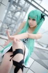 aqua_hair camisole cosplay hair_clips hair_ribbons hatsune_miku kanda_midori laces miniskirt pantyhose skirt twintails vocaloid world_is_mine_(vocaloid) rating:Safe score:8 user:nil!