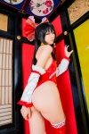 ass boots cosplay detached_sleeves hairbow hakurei_reimu mike one-piece_swimsuit swimsuit thigh_boots thighhighs touhou rating:Safe score:3 user:nil!