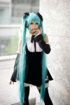 aqua_hair cosplay detached_sleeves hairbows hatsune_miku headset jumper project_diva ryuga thighhighs twintails vocaloid zettai_ryouiki rating:Safe score:1 user:nil!