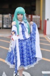 aqua_hair blouse cosplay detached_sleeves irori_(ii) kochiya_sanae miko skirt socks touhou rating:Safe score:0 user:nil!