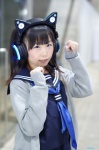 cardigan cat_ear_headphones cosplay original pleated_skirt sailor_uniform sakuya school_uniform skirt twintails rating:Safe score:0 user:nil!