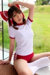 buruma cosplay gym_uniform hairbow hakurei_reimu higurashi_rin kneesocks shorts touhou rating:Safe score:0 user:Beako