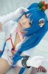 bikini_top blue_hair cosplay gloves handcuffs jumper masaki_aizou open_clothes original pantyhose striped striped_socks swimsuit thighhighs twintails rating:Safe score:0 user:nil!