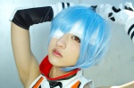 ayanami_rei blue_hair cosplay detached_sleeves dress eyepatch gloves lilim_(cosplayer) neon_genesis_evangelion red_eyes rating:Safe score:0 user:pixymisa
