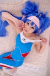 bed blue_hair bodysuit buyara cosplay hair_ribbons headband klan_klein macross macross_frontier twintails rating:Safe score:1 user:nil!