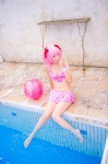 beach_ball bikini_top cleavage cosplay hair_ribbons kaname_madoka mashiro_yuki miniskirt pink_hair pool puella_magi_madoka_magica skirt swimsuit twintails wet rating:Safe score:0 user:nil!