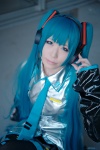 aqua_eyes aqua_hair blouse cosplay detached_sleeves haruka hatsune_miku headset pleated_skirt skirt thighhighs tie twintails vocaloid rating:Safe score:0 user:pixymisa