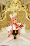 animal_ears bed bodysuit bunny_ears cosplay gloves pink_hair saku siesta45 thighhighs twintails umineko_no_naku_koro_ni rating:Safe score:0 user:nil!