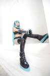 aira aqua_hair boots cosplay croptop detached_sleeves elbow_gloves gloves hatsune_miku headset pantyhose project_diva shorts thigh_boots thighhighs twintails vocaloid rating:Safe score:4 user:xkaras