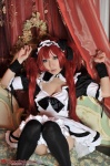 airi apron bed cleavage cosplay dress hairband happa_kyoukan_to_pantsu_meido maid maid_uniform panties queen's_blade red_hair saku thighhighs twintails rating:Safe score:1 user:nil!